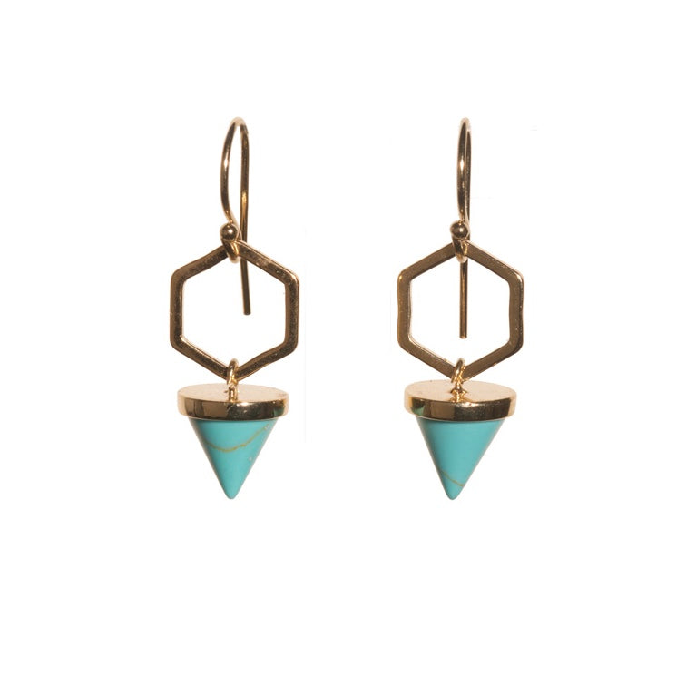 Turquoise Hexagon Cone Earrings