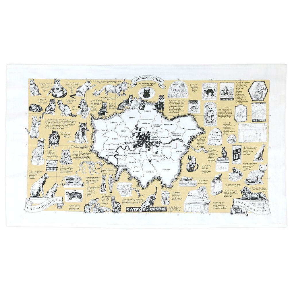 London Cat Map Tea Towel
